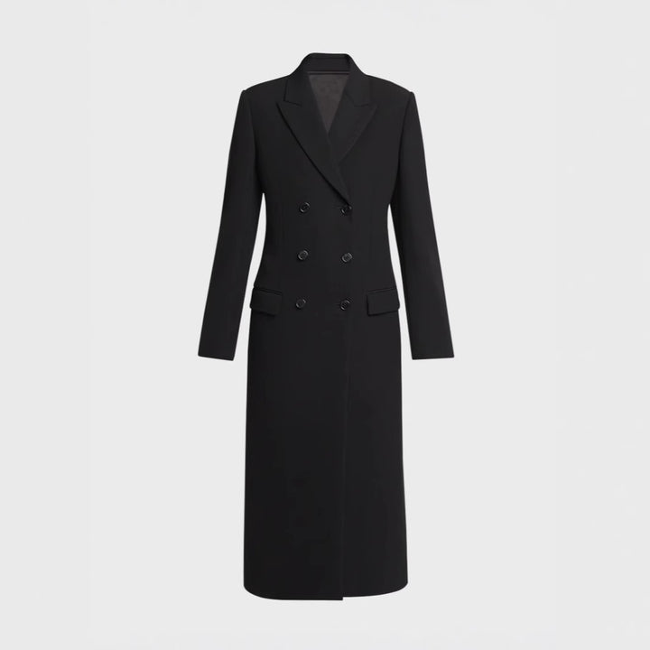 Damen Midilanger Doppelreihiger Blazer‑Mantel mit strukturierter Schulter und schlanker Passform Drune