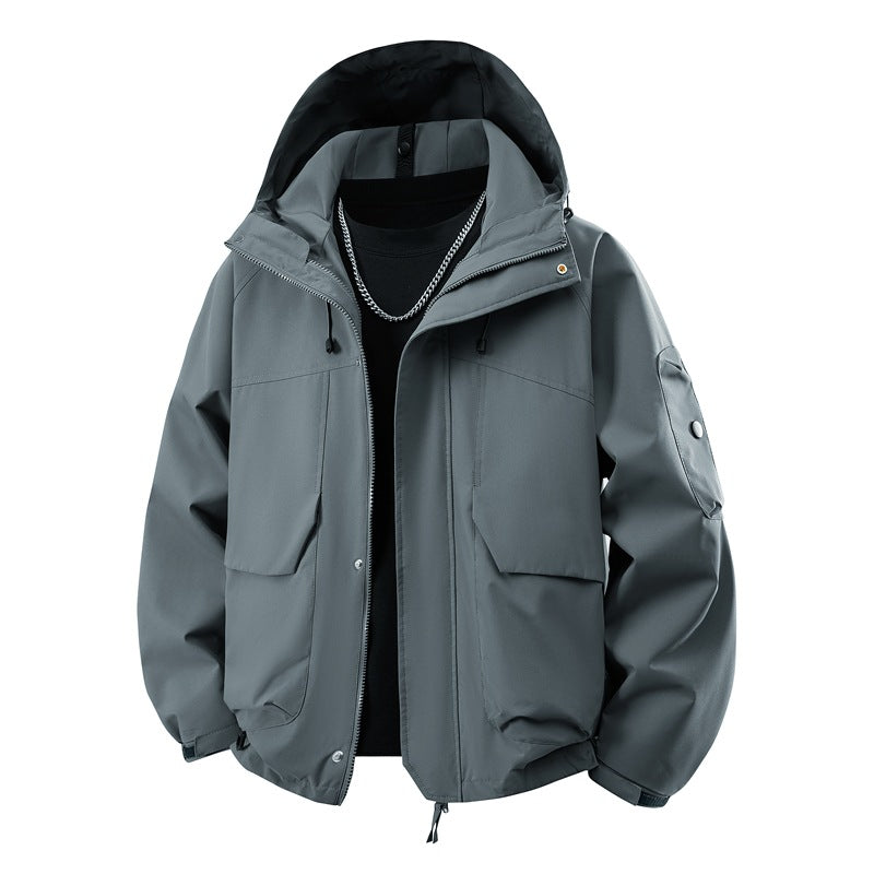 Herren wasserdichter Kapuzen-Outdoorblouson mit winddichter Membran, verstellbarem Saum und multifunktionalen Taschen Drune