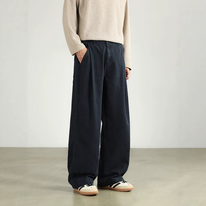 Damen Bundfalten-Hose mit elastischem Taillenbund und weitem Bein Drune