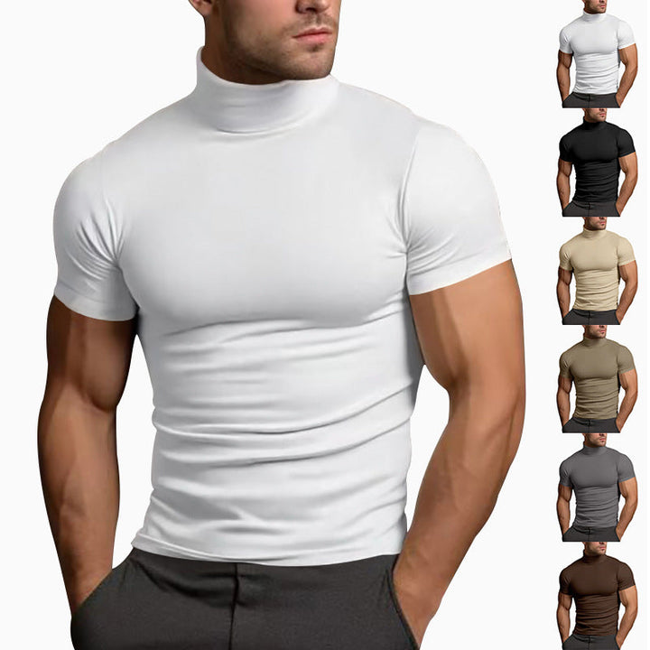 Herren nan körperbetontes elastisches Kurzarm-Rollkragenoberteil Drune