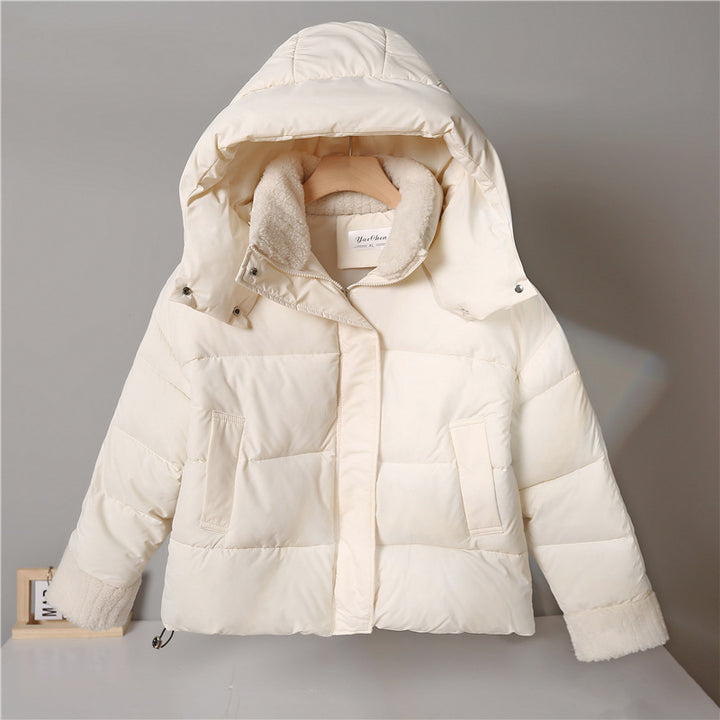 Damen nan kurze wattierte Jacke mit hochschließendem Teddykragen, Fleece-Innenfutter und verstellbarem Saum Drune
