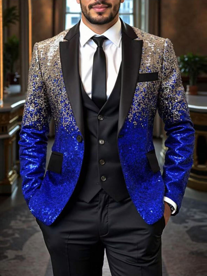 Herren Pailletten‑Sakko mit Satin‑Schalkragen und tailliertem Schnitt Drune