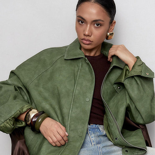Damen lässige Oversized Jacke aus veganem Wildleder Drune