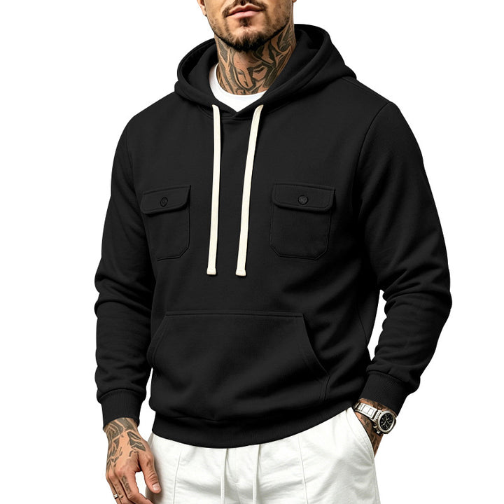 Herren Kapuzenpullover mit Doppel-Brusttaschen und Kängurutasche Drune
