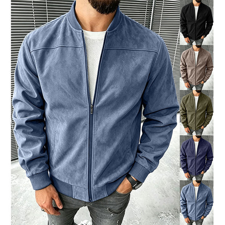 Herren Veloursleder-Optik Bomberjacke mit Reißverschluss und Rippbündchen Drune