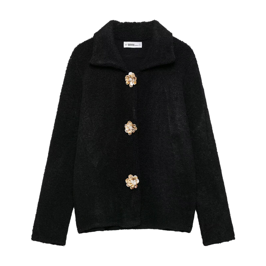 Damen Kuschelige Fleecejacke mit eleganter Knopfleiste Drune