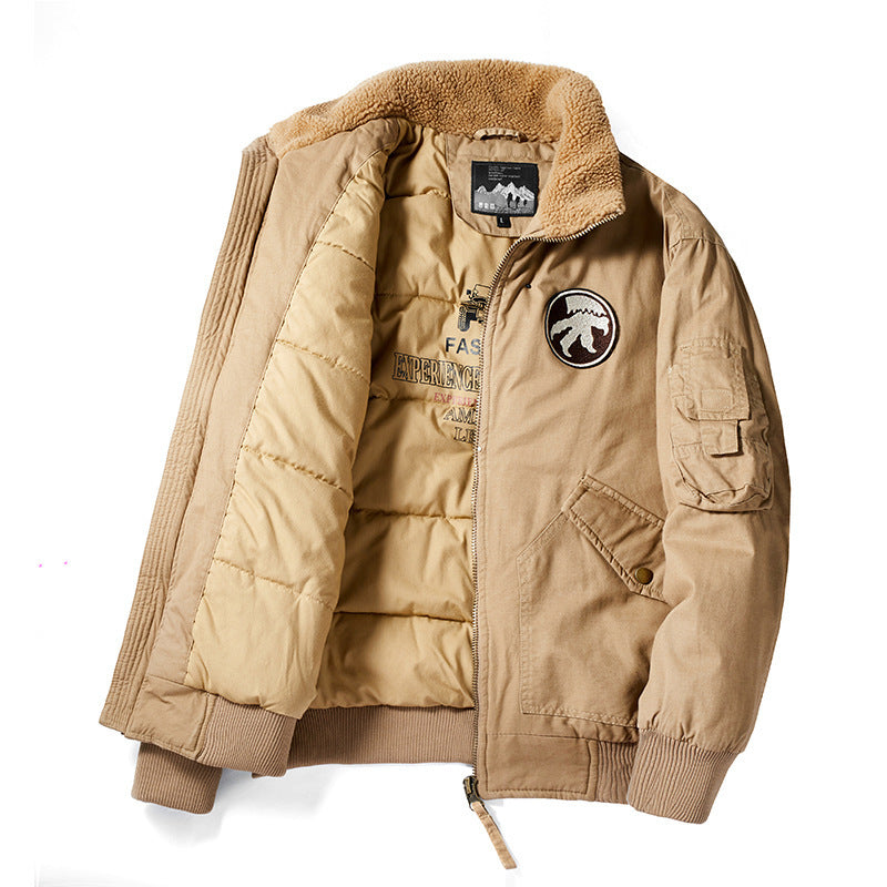 Herren Vintage-Canvas Pilotenjacke mit Teddykragen und wattierter Steppinnenlage Drune