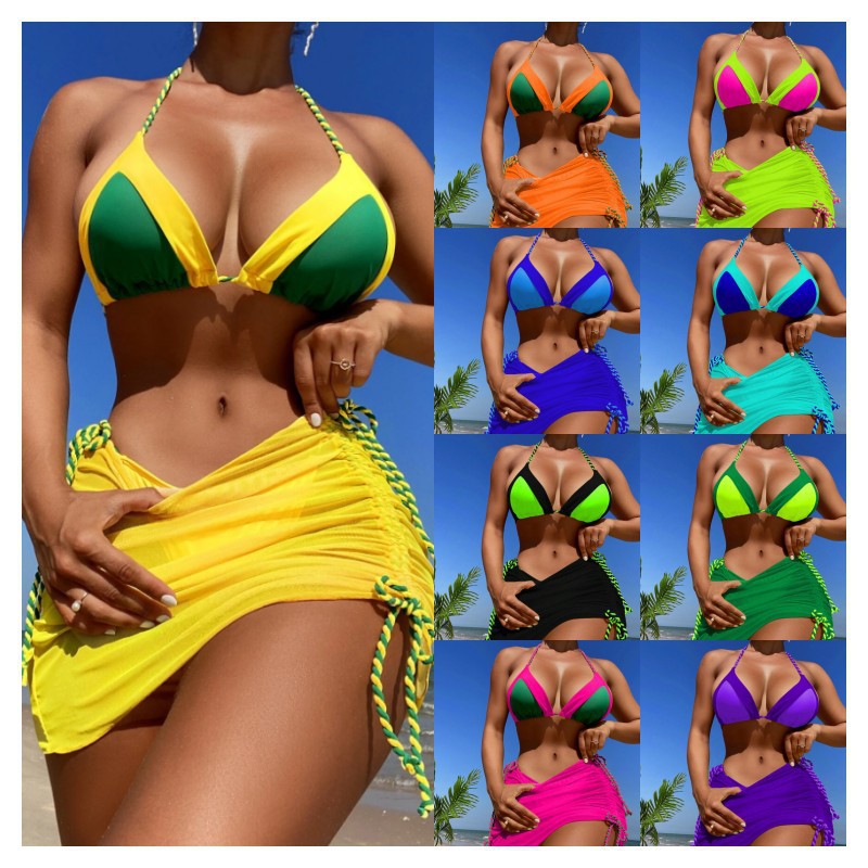 Damen Triangel-Bikini mit schickem Rock und verstellbaren Bändern Drune