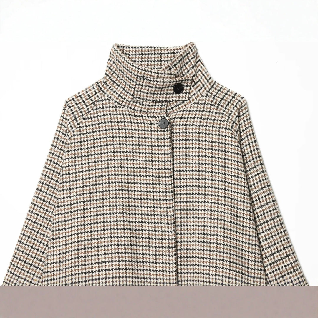 Damen Kurzjacke im Hahnentritt‑Muster mit hohem Stehkragen und Oversize‑Raglanärmeln Drune