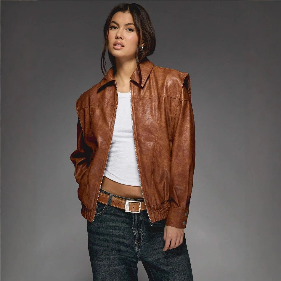 Damen lässige Oversize-Lederjacke Drune