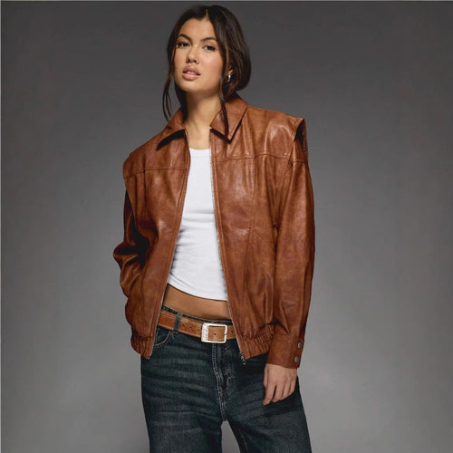 Damen lässige Oversize-Lederjacke Drune