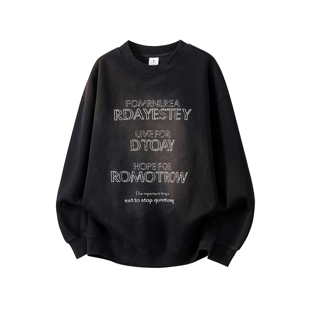 Damen Oversize-Sweatshirt mit gesticktem Schriftzug, abgerundetem Saum & überschnittener Schulter Drune