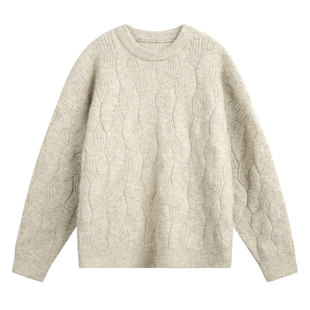 Unisex Oversize Zopfmuster-Strickpullover mit Rundhals und texturierter Struktur Drune
