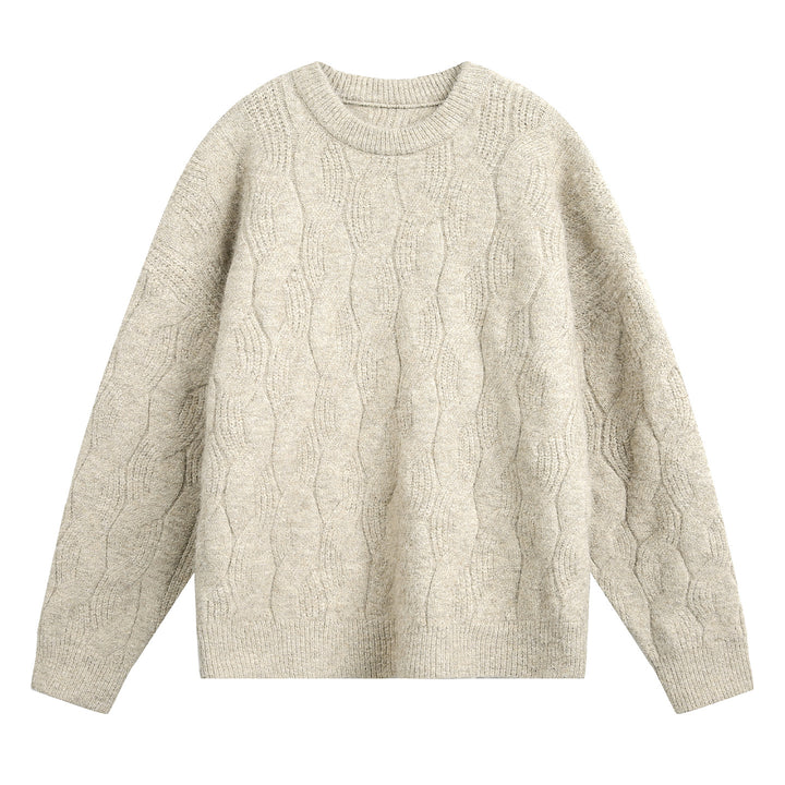 Unisex Oversize Zopfmuster-Strickpullover mit Rundhals und texturierter Struktur Drune