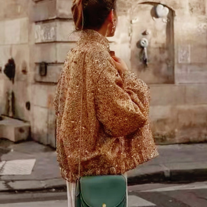 Damen Glamouröse Paillettenjacke mit kurzem Schnitt und eleganten Akzenten Drune