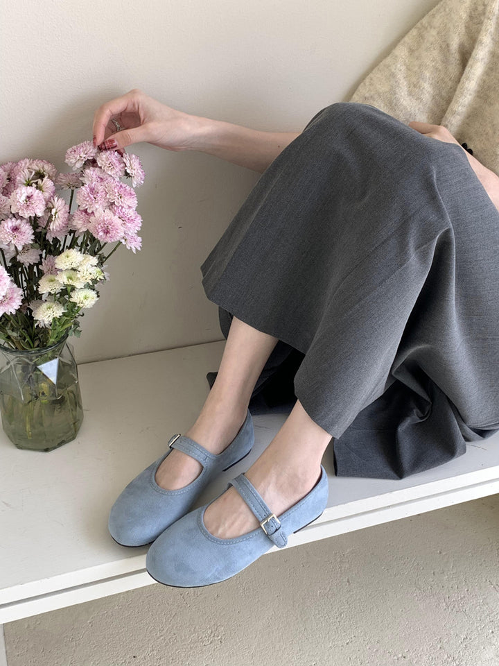 Damen Wildleder verstellbare Riemen Ballerina Flats Drune