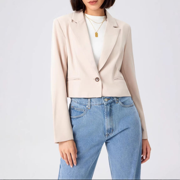 Damen Kurzblazer im Cropped‑Schnitt mit Reverskragen und ein‑Knopf‑Verschluss Drune