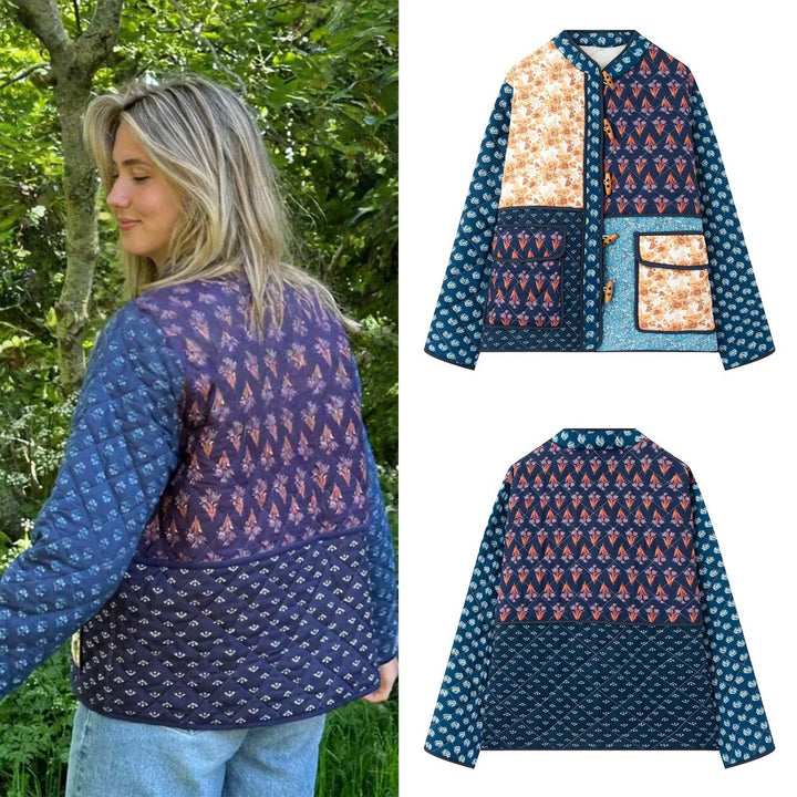 Damen Gefütterte Patchwork-Steppjacke mit Knebelverschlüssen und aufgesetzten Taschen Drune