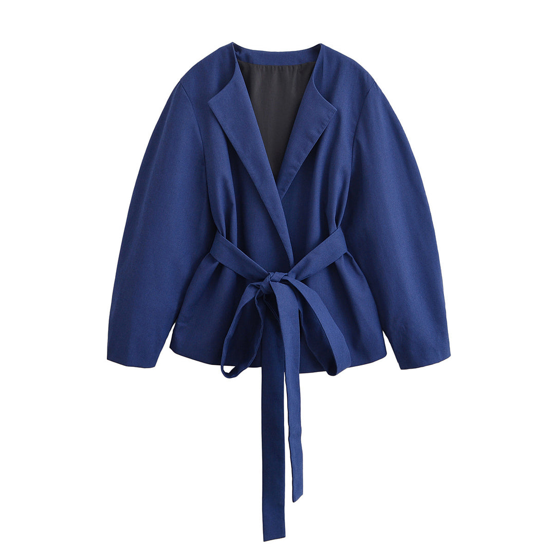 Damen Kurzblazer im Kimono‑Stil mit Bindegürtel und kastiger Silhouette Drune