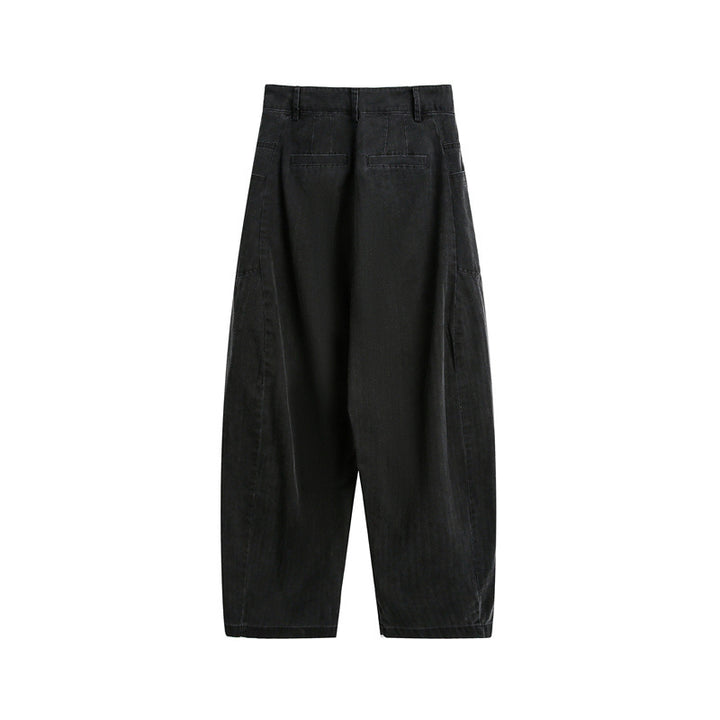 Damen Weite High‑Waist Cargo-Hose mit tiefem Schritt und aufgesetzten Seitentaschen Drune