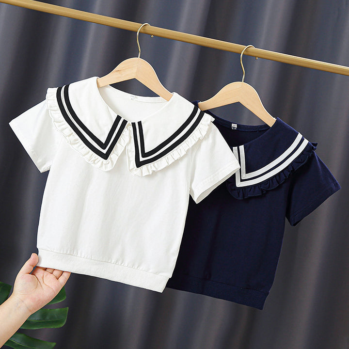 Mädchen T-Shirt mit elegantem Matrosenkragen und Rüschendetails Drune