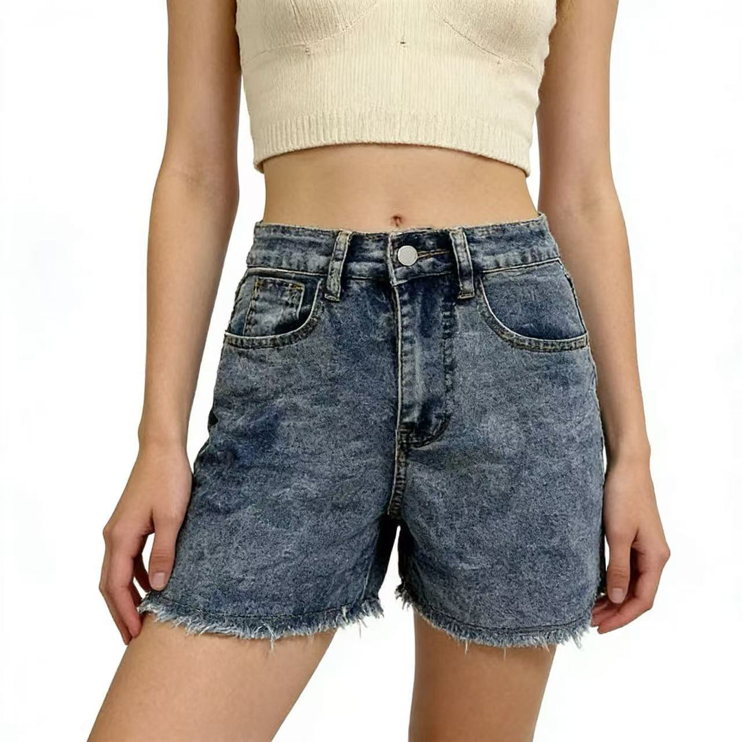 Damen modische Denim-Shorts im lässigen Schnitt mit fransigem Saum Drune