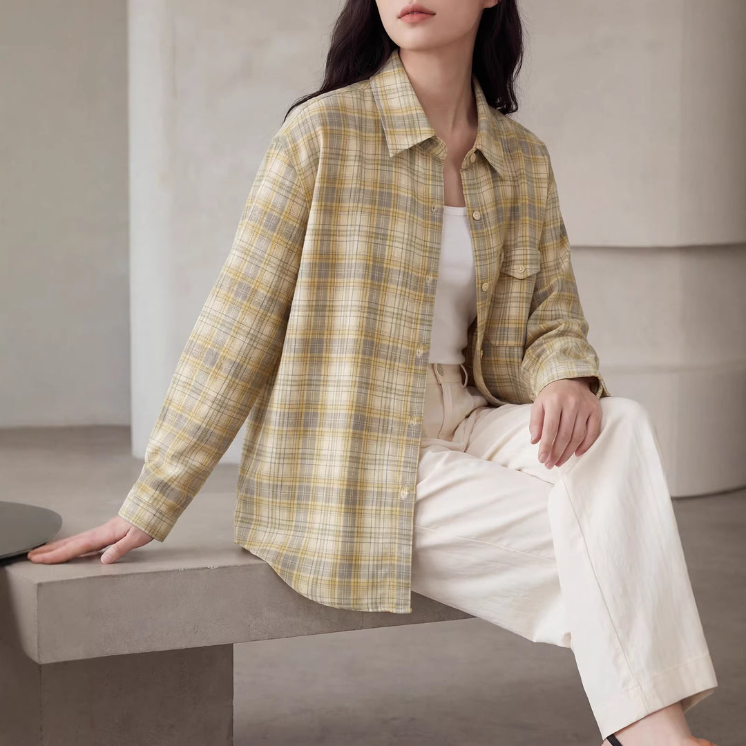 Damen Karierte Bluse mit Langärmeliger Jacke Drune