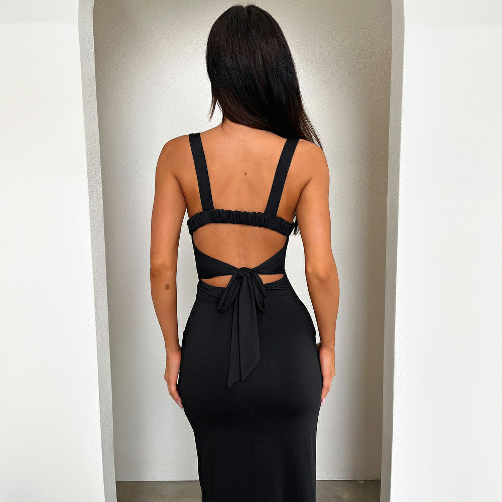 Damen Elegantes Maxikleid mit figurbetonendem Schnitt und seitlichem Schlitz Drune