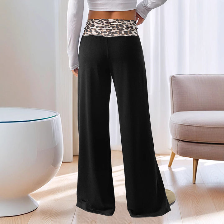 Damen Weite Loungewear‑Hose mit umgeschlagenem Leopardenbund und hoher Taille Drune