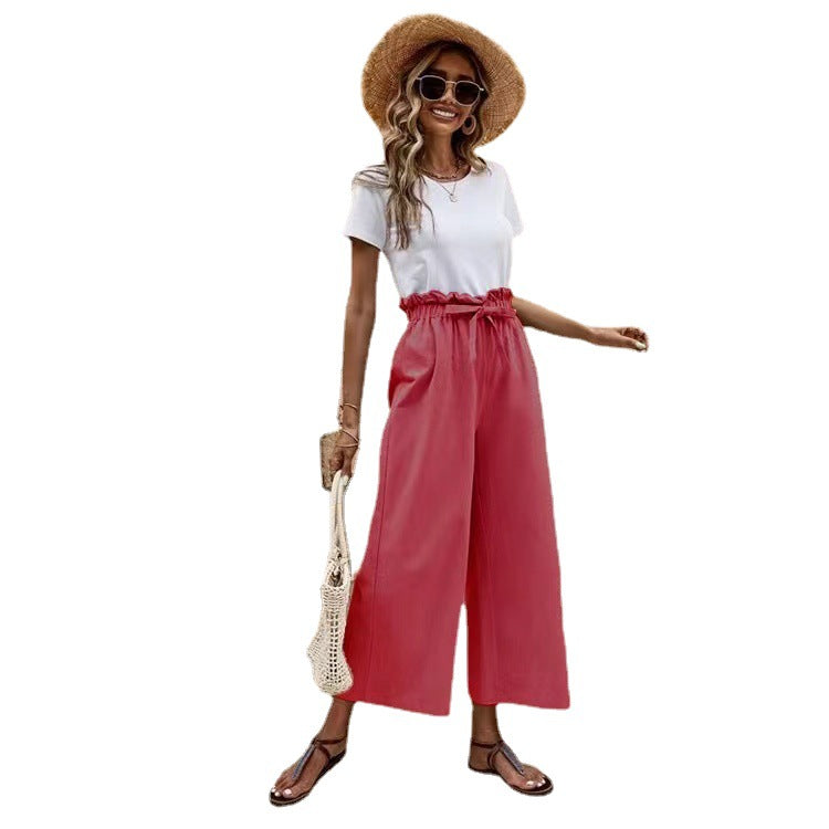 Damen Legere Culottes mit hoher Taille und weitem Bein Drune