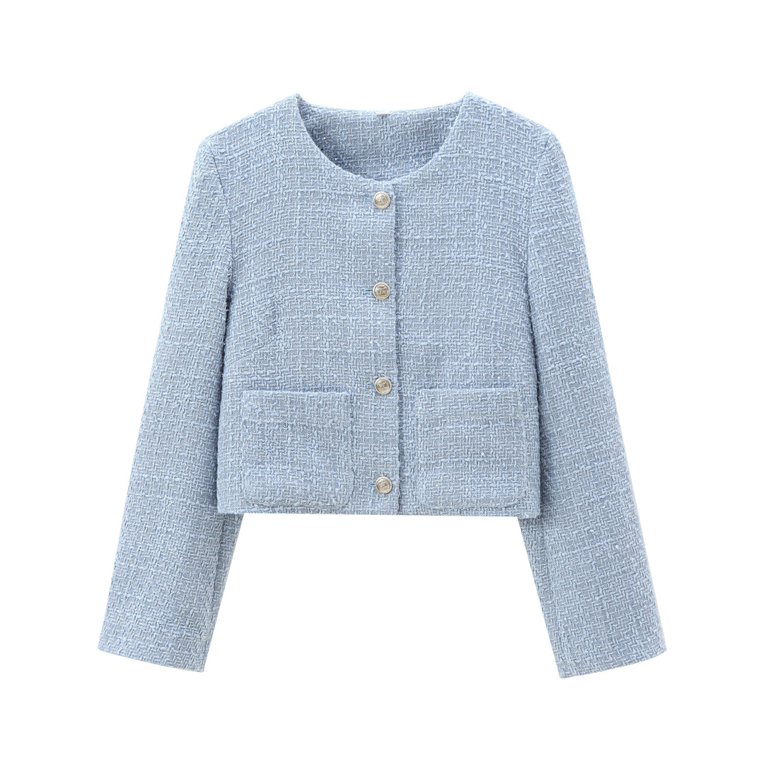 Damen elegante Kurzjacke im strukturierten Tweed-Stil mit praktischen Taschen Drune