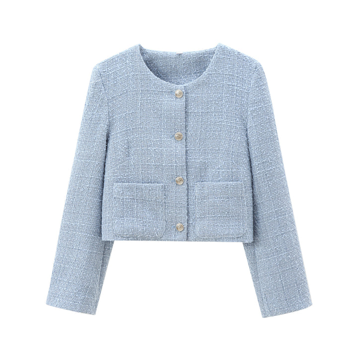 Damen elegante Kurzjacke im strukturierten Tweed-Stil mit praktischen Taschen Drune