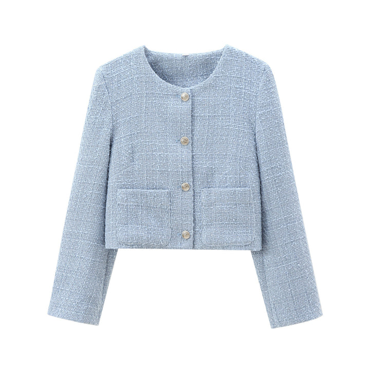 Damen elegante Kurzjacke im strukturierten Tweed-Stil mit praktischen Taschen Drune