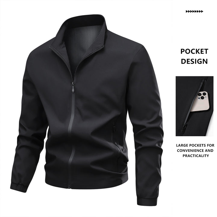 Herren Minimalistische Softshell-Bomberjacke mit Stehkragen, elastischen Bündchen & durchgehendem Reißverschluss Drune