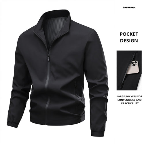 Herren Minimalistische Softshell-Bomberjacke mit Stehkragen, elastischen Bündchen & durchgehendem Reißverschluss Drune