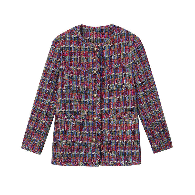 Damen modische Tweedjacke mit dekorativen Knopfdetails und klassischem Design Drune