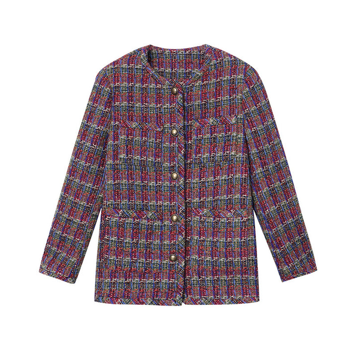 Damen modische Tweedjacke mit dekorativen Knopfdetails und klassischem Design Drune