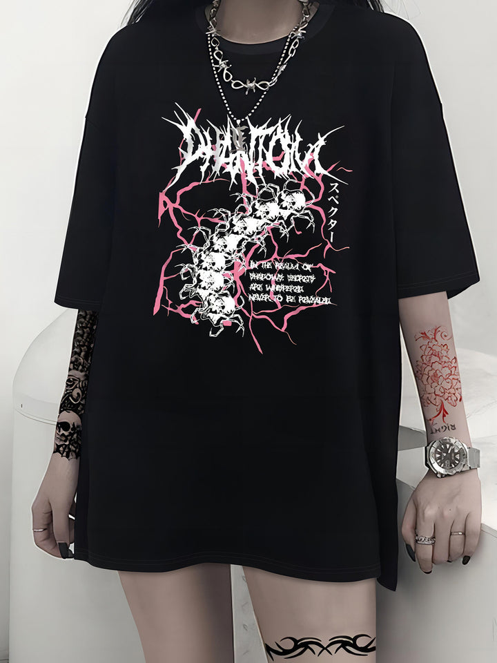 Damen T-Shirt mit künstlerischem Skelettmotiv und einzigartigem Druck Drune