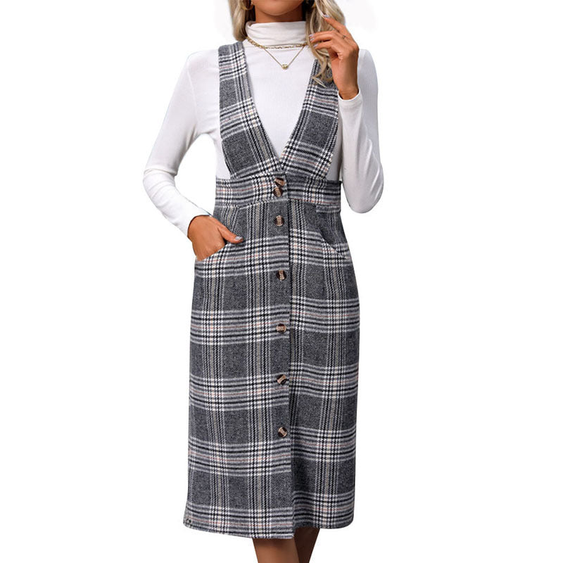 Damen Elegantes Karo Wickelkleid Drune
