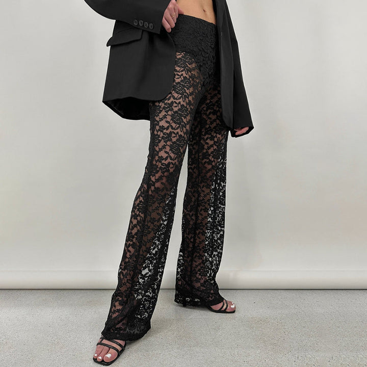 Damen Elegante Spitzenhose mit weitem Bein und hoher Taille Drune