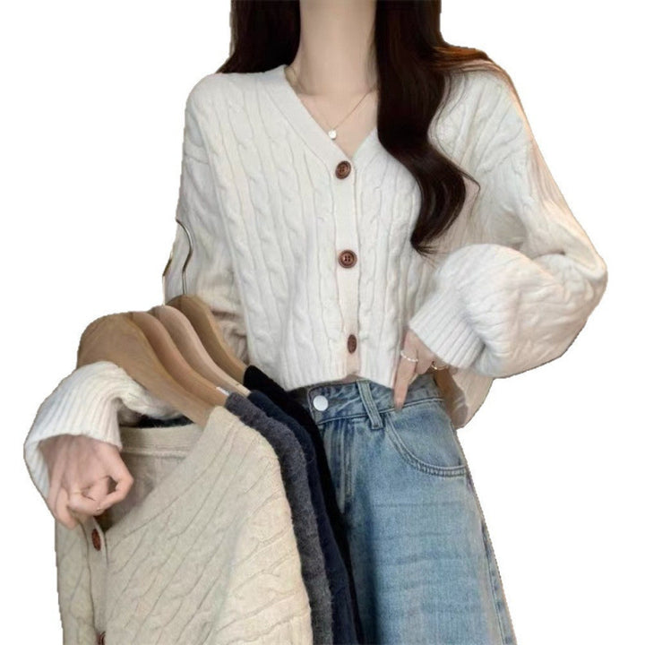Damen Grobstrick-Cardigan mit Knopfdetails und tiefem V-Ausschnitt Drune