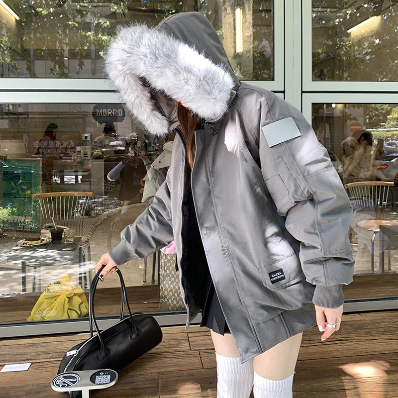 Damen Stylische und isolierte Pufferjacke mit abnehmbarem Kunstfellkragen Drune