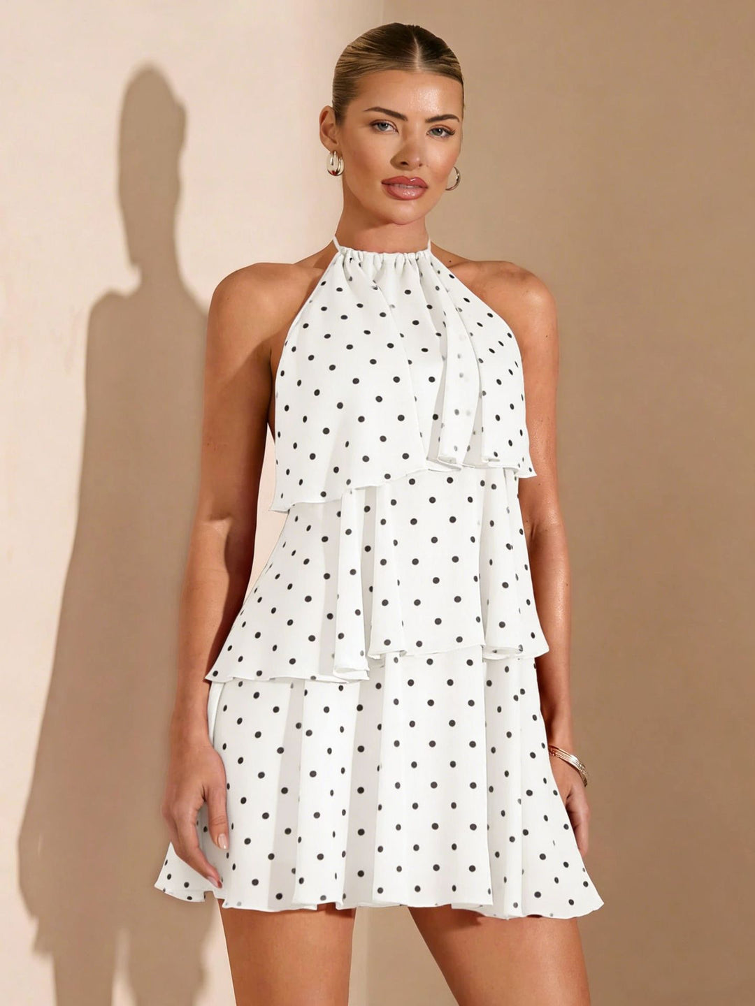 Damen Rüschensommerkleid mit gepunktetem Design und zauberhaftem Ausschnitt Drune