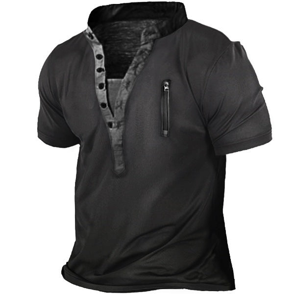 Herren Kurzarm Henley-Shirt mit praktischer Brusttasche und modernem Kragen Drune