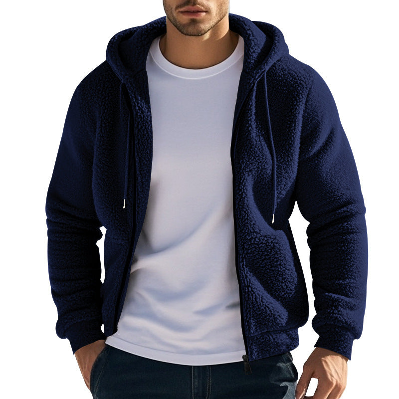 Herren nan Teddyfleece Kapuzenjacke mit Frontreißverschluss und Eingrifftaschen Drune