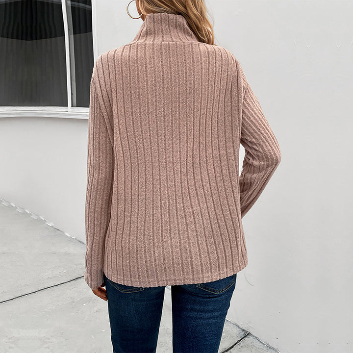 Damen Gerippter Feinstrickpullover mit überlappendem Stehkragen Drune
