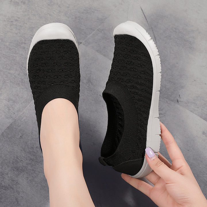 Damen nan atmungsaktiver Strick-Ballerina-Slipper mit verstärkter Zehenkappe elastischem Einstieg und flexibler Profilsohle Drune