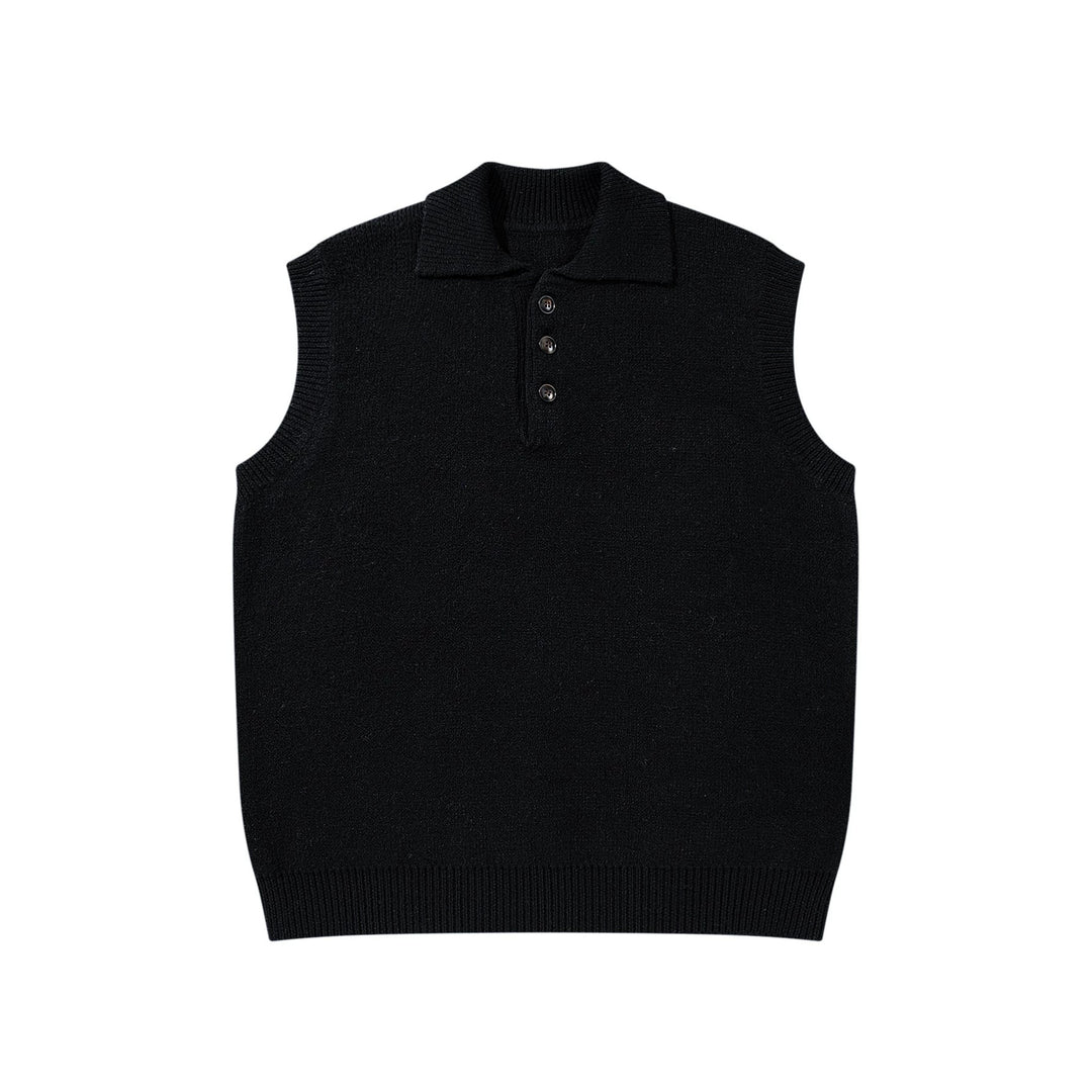 Unisex Ärmellose Strickweste mit Polokragen und Knopfleiste Drune