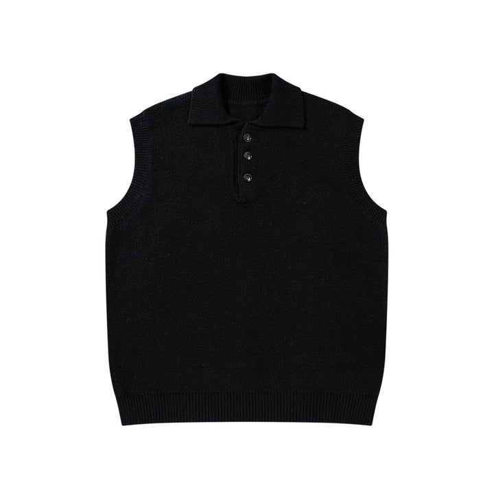 Unisex Ärmellose Strickweste mit Polokragen und Knopfleiste Drune