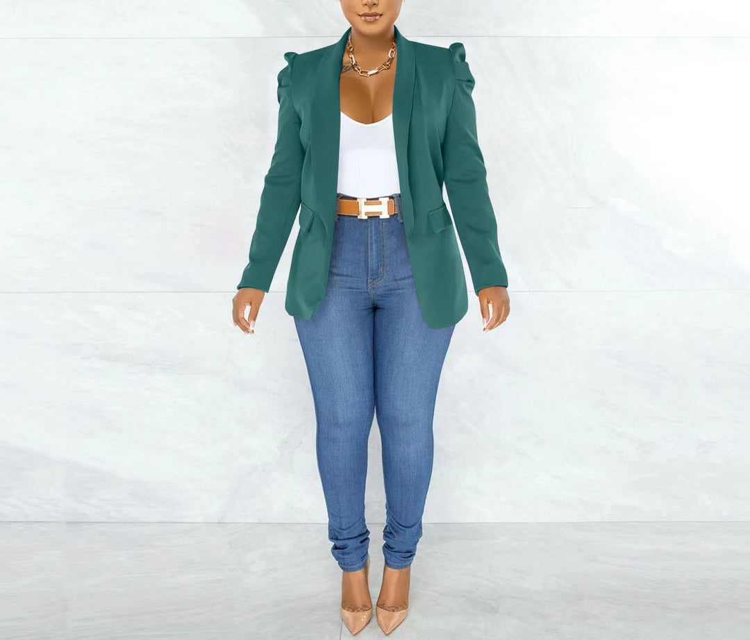 Damen Eleganter Blazer mit Schulterpolstern Drune